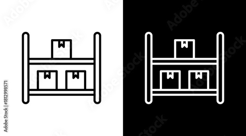 Warehouse Rack Outline White Icon Set Design