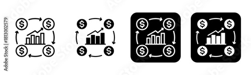 Business Cycle Icon Line and Black Fill Style Collection