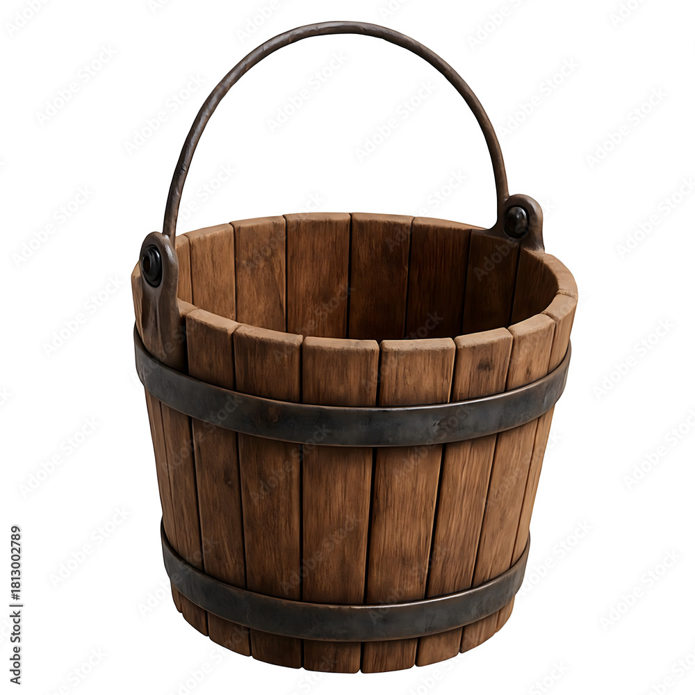 Fototapeta premium Wooden Bucket isolated on white background