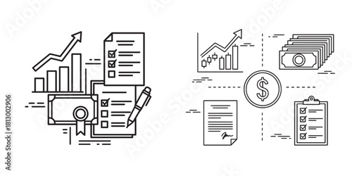 Minimalist Line Art Vector Icons for Business and Financial Concepts