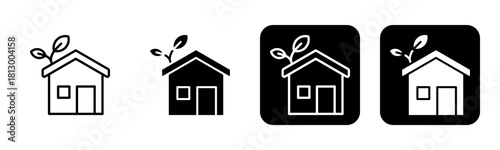 Green House Icon Line and Black Fill Style Collection