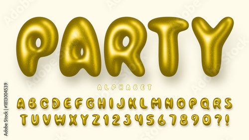 Bubble alphabet, golden inflated letters and numbers.