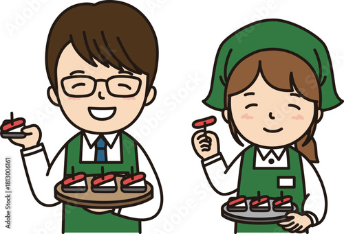 試食販売するスーパーの店員