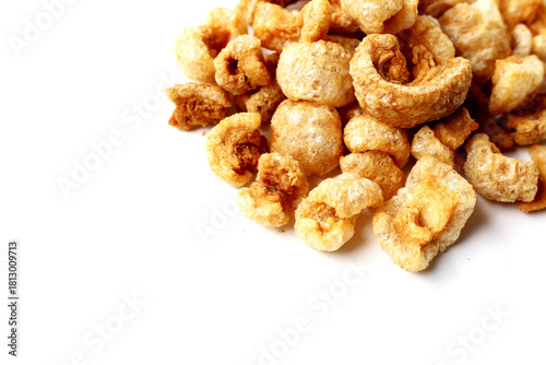 Crispy pork cracklings, a crunchy savory snack.