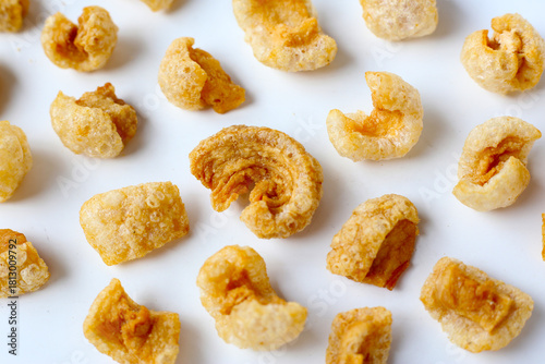 Crispy pork cracklings, a crunchy savory snack.