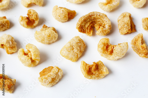 Crispy pork cracklings, a crunchy savory snack.