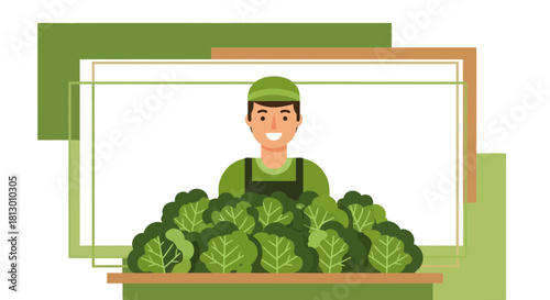 Happy Farmer with a Bumper Harvest Displays Organic Freshly Grown Vegetables