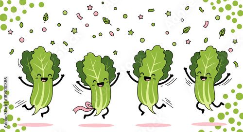 Happy Green Vegetables Celebrating With Confetti On a Black Background