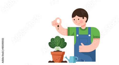 Gardener Carefully Planting Seed, Symbolizing Cultivation, Growth, and Horticultural Practice