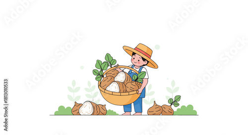 Harvesting Sweet Crops In Garden: A Simple Illustration Of Agricultural Gathering