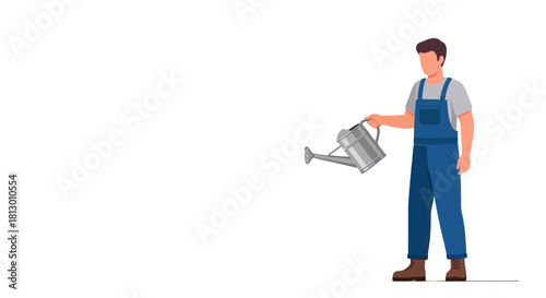 Gardener Holding a Watering Can with a Neutral Background in Full View Illustration