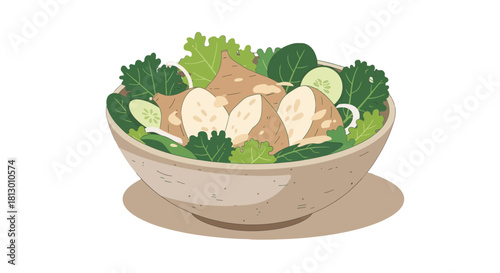 Healthy And Delicious Salad Bowl With Fresh Vegetables Ready To Be Eaten On Plate