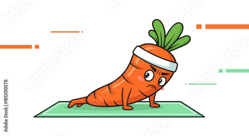 Healthy And Determined Carrot Engaged In A Focused Fitness Routine Against Black Background
