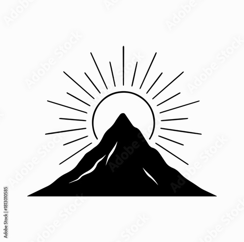 Mountain Peak Sunrise Silhouette Vector – Minimal Sun and Mountain Symbol of New Beginnings
