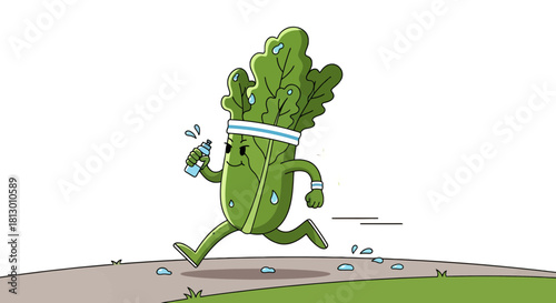 Healthy And Athletic Lettuce Character Jogging On A Running Track Illustration