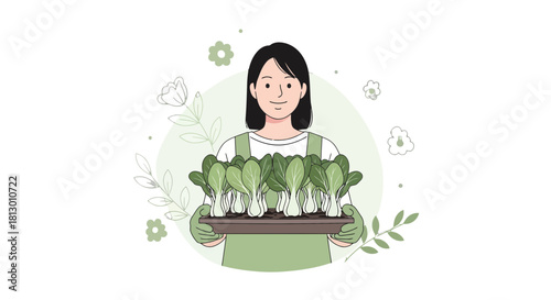 Gardener Smiling with Fresh Produce: A Vibrant Display of Homegrown Goodness on Black