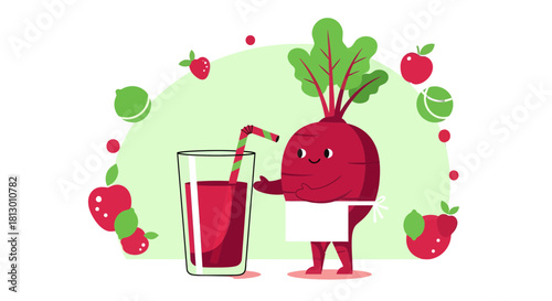 Healthy Beetroot Beverage And Fruits Illustration Presents Vibrant And Delicious Drink