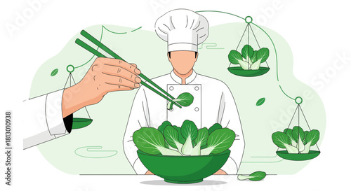 Healthy Chef Preparing Fresh Vegetables with Balance and Precision for Culinary Delight