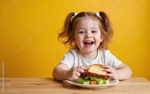 Joyful Child with Food. High quality