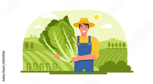 Healthy Farmer Proudly Displays Fresh Produce Harvested From His Green Fields