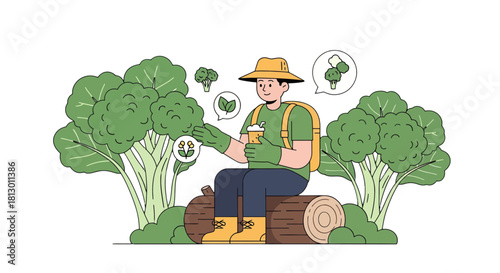 Healthy Gardener Relaxing With Broccoli and Fresh Beverage After Cultivating Greens