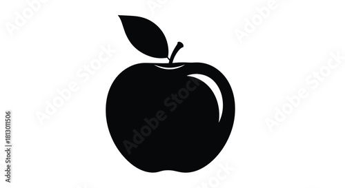 Crisp black apple silhouette with a fresh leaf perfect for nutrition campaigns and healthy lifestyle designs with clean and modern appeal, Generative AI.