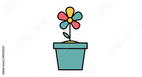 Cheerful potted flower with vibrant petals brings a touch of springtime joy to any design or project celebrating nature's simple beauty, Generative AI.