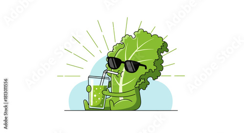 Healthy Leafy Character Enjoying A Refreshing Green Smoothie For Optimal Wellbeing
