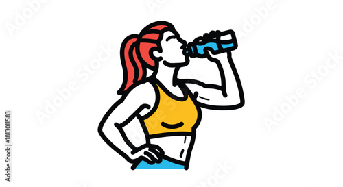 Stay Hydrated During Your Workout A fit woman replenishes with water after exercise promoting health and wellness for active lifestyles and fitness journeys, Generative AI.