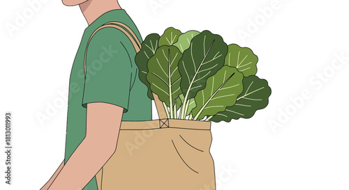 Healthy Lifestyle Depicted Person Carrying Bag Of Fresh Organic Green Vegetables