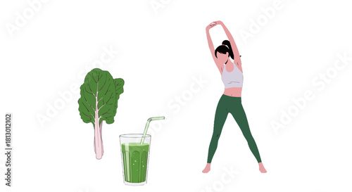 Healthy Lifestyle Depicted Through Fitness, Nutrition, and Wellbeing Practices