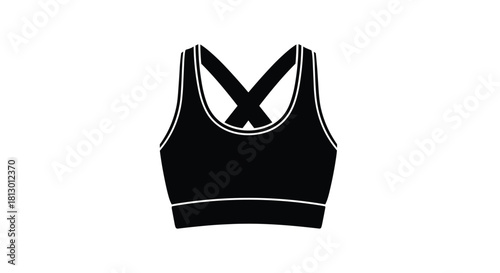 Sleek black sports bra with cross-back design perfect for active lifestyles and fitness apparel promotions conveying style and comfort for athletic women, Generative AI.