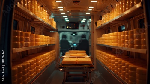 Interior of a van stocked with cheese