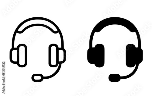 Headset illustration, outline and silhouette versions