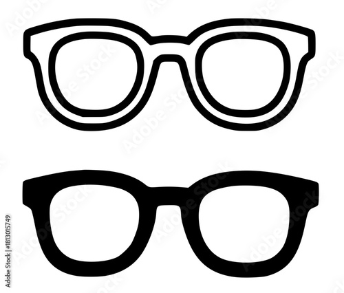 Glasses illustration, outline and silhouette versions