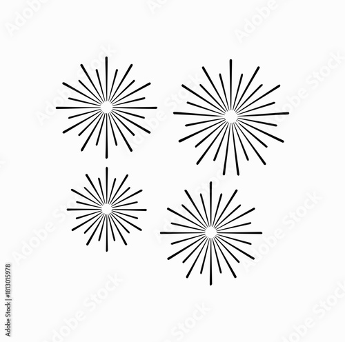 Minimalist Fireworks Lines Silhouette Vector – Geometric Burst Pattern on White Background