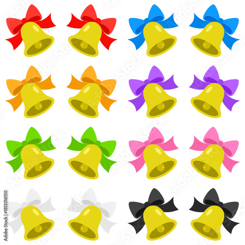 鮮やかリボンで飾られた金色のベル 左右ペアの8カラーセット