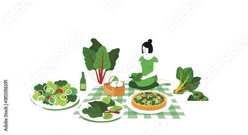 Healthy Lifestyle Picnic Amidst Fresh Food Presentation and Elegant Green Colors