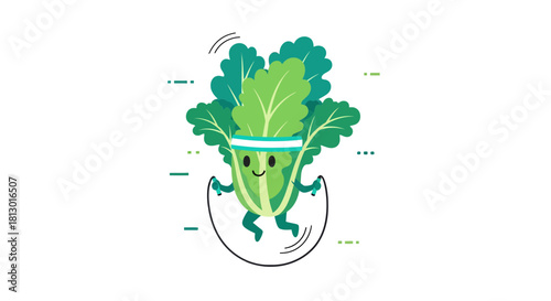 Healthy Vegetable Character Joyfully Exercising With Energy On Minimalist Background