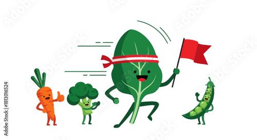 Healthy Vegetable Characters Race Towards Fitness Goals and Celebrate Victory
