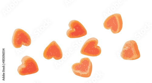 Heart-Shaped Candies Floating on Black Background Illustrating Sweetness and Treats