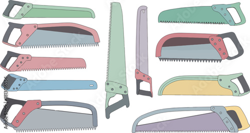 Colorful Hand Saws Set with Variety of Sizes and Styles for Carpentry and Woodworking