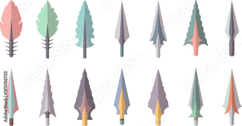 Colorful Arrowheads Collection with Geometric Style on White Background