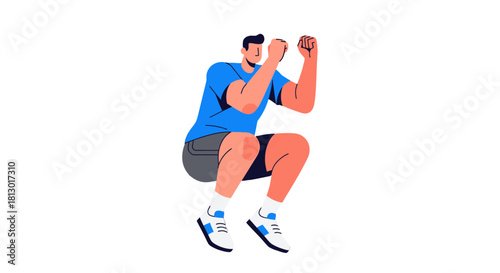 Illustration Of Person Squatting and Exercising Against Plain Black Backdrop