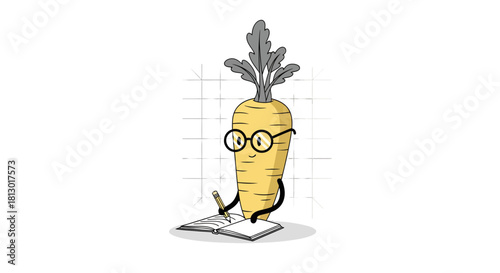 Intelligent Vegetable With Glasses Reading and Writing in a Dark Environment