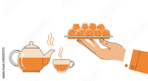 Inviting Tea Service With Treats And Black Background For Elegant Presentation