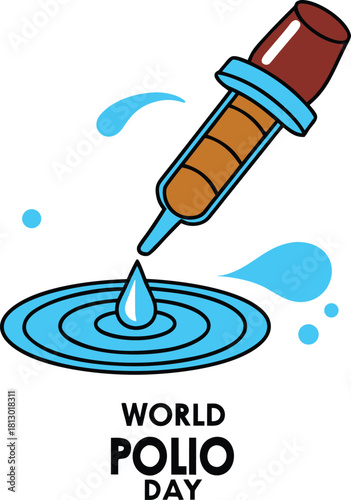 Minimalist World Polio Day Poster with Dropper and Blue Water Ripple.