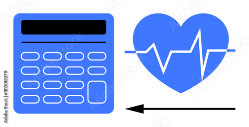 Financial health concept. A calculator and heart symbol financial planning and health monitoring. Financial health in economics, fitness, healthcare, and personal wellness, suitable for finance apps