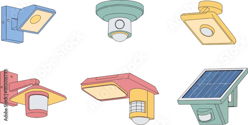 Collection of Modern Outdoor Security and Solar Lights in Pastel Colors
