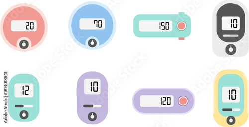 Colorful Digital Glucose Meters Set for Medical Monitoring